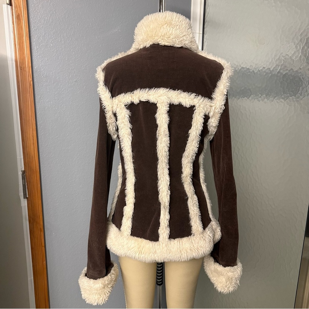 Twill Twenty Two 22 Brown Jacket Cream Fur Sherpa Shearling Penny Lane Y2K M - Picture 6 of 7